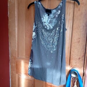 Cynthia Rowley Gray and White Floral Tank Top